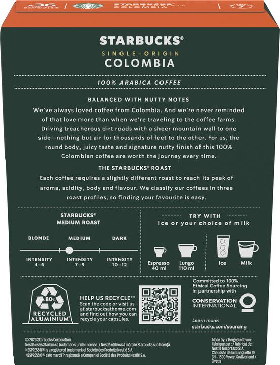 Nährwerte und Zutaten Starbucks Colombia (36 x Port.)
