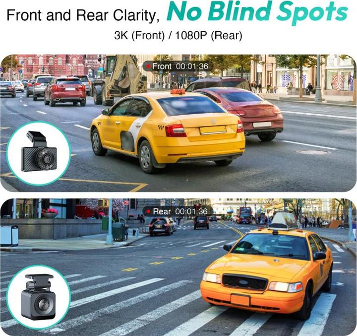 Actual product image Botslab Dash + Rear Camera G500H Pro, 3K, GPS, Wi-Fi, 3inch LCD, black (Built-in display, GPS receiver, Wi-Fi, Full HD)