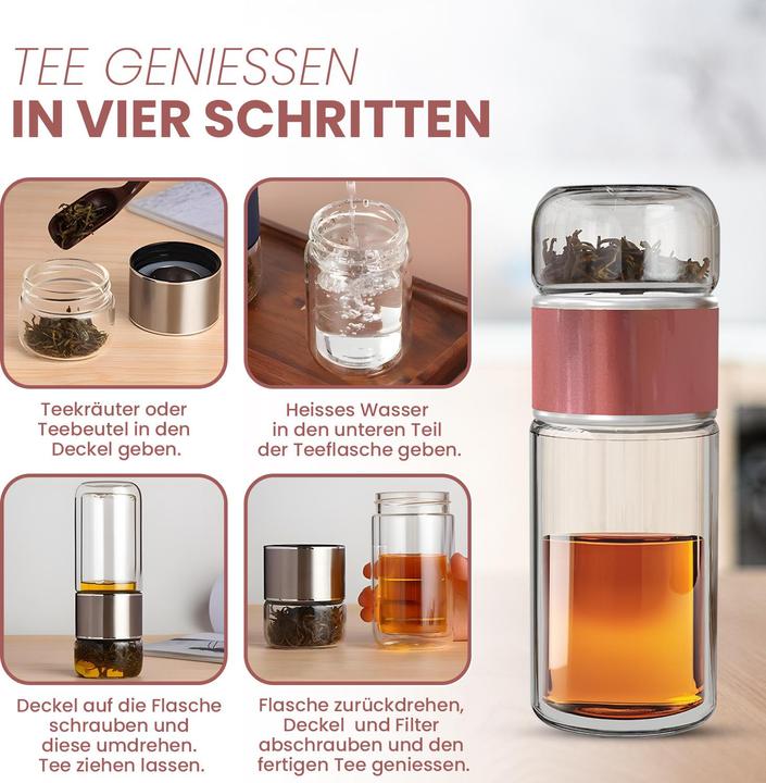Produktbild Gewürzladen Näfels Drehbare Teeflasche aus hitzebeständigem Glas mit Teefilter - to go (0.24 l)