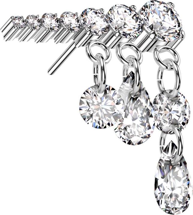 Produktbild Star Piercing Threadless silber sieben Kristalle silber Anhänger drei Ketten Kristalle silber links (ohne Messing, Titan G23)