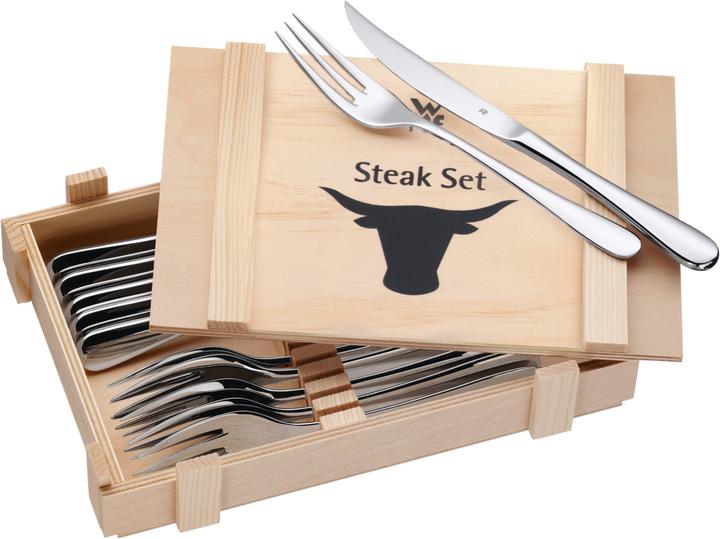 Produktbild WMF Steakbesteck Set Steakmesser 6 Personen 12tlg Spezialklingenstahl Eichenholz Holzkiste (12 Stück, Besteck Set)
