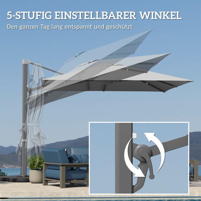 Actual product image Swisshandel24 Alu Ampelschirm 3x3 m 360° drehbar Ständer neigbar höhenverstellbar, Hellgrau (2.97 m)