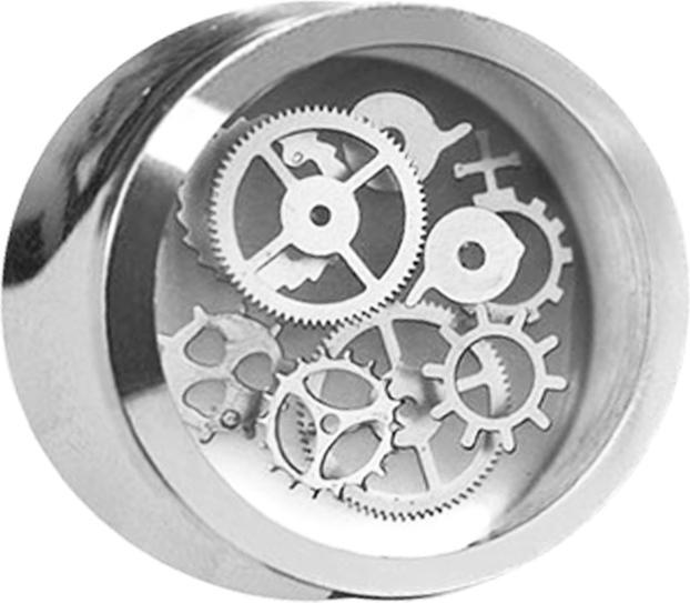 Actual product image Star Piercing Flared Plug silver steampunk gears epoxy transparent (Organic, Brass)
