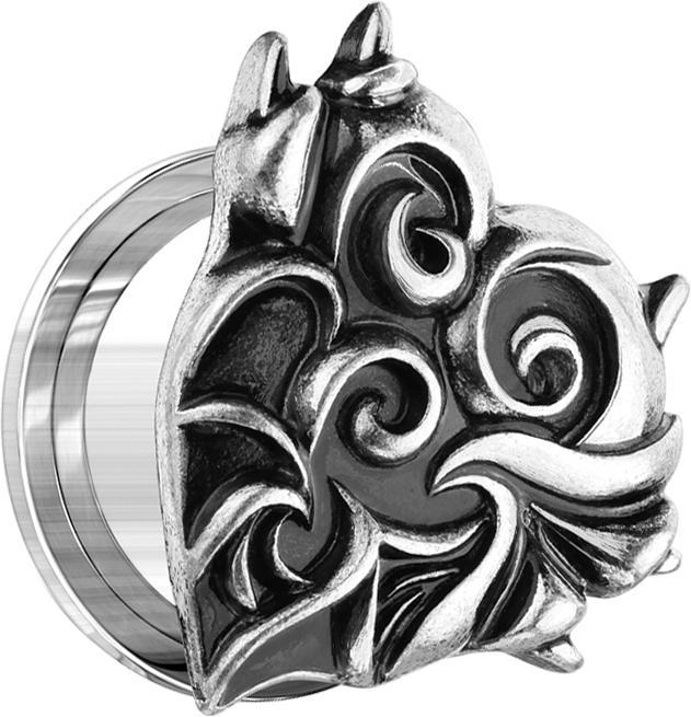 Image du produit Star Piercing Flesh Plug vieux argent coeur de diable (Laiton, Acier chirurgical 316L)