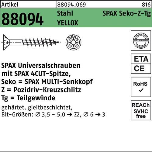 Energie-Label Spax Schraube R 88094 Senkkopf m.Spitze/Kreuzschl.-PZ 5 x 70/41-Z Stahl galvanisch verzinkt gelb (200 Schrauben pro Stück)