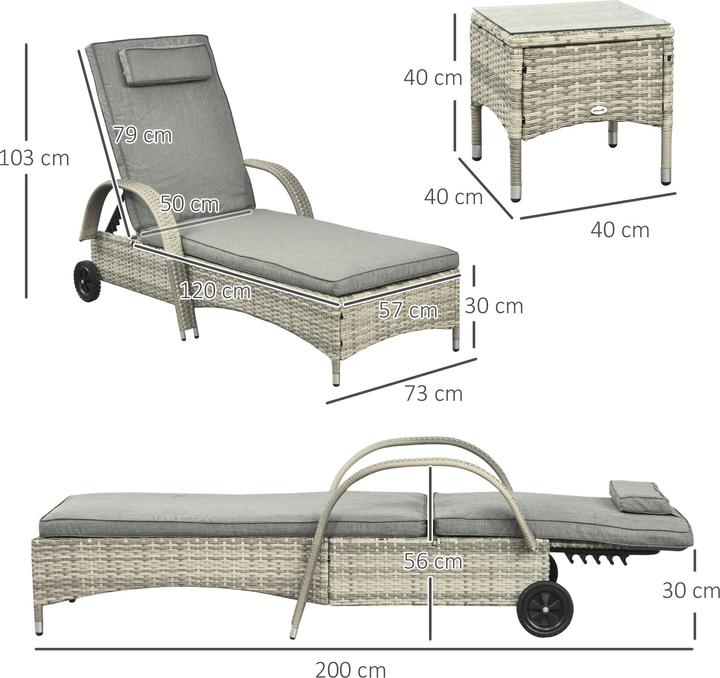 Produktbild Outsunny Rattan Sonnenliegen mit Tisch
