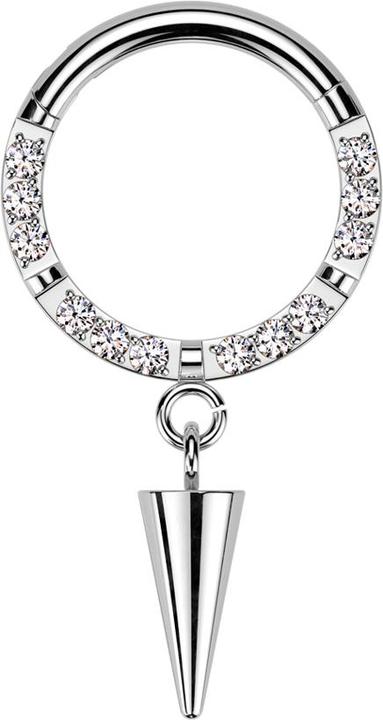 Produktbild Star Piercing Micro Segmentring klappbar silber front Kristalle silber vier Unterbrüche Anhänger Cone (ohne Messing, Titan G23)