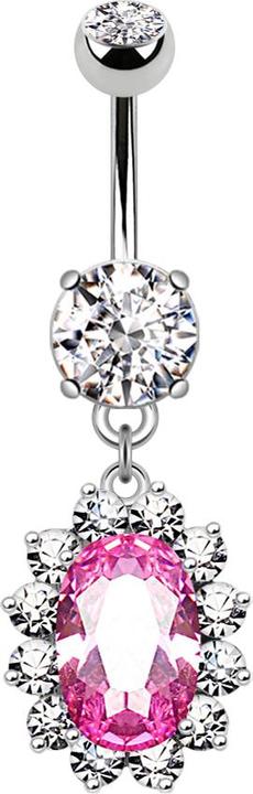 Produktbild Star Piercing Banane silber mit zwei Kugeln Kristall silber Anhänger grosser Ovaler pinker Kristall (Messing, Chirurgenstahl 316L)