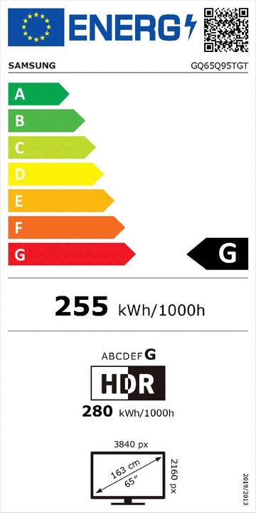 Energielabel Samsung GQ65Q95TGT - 163 cm (65") Klasse Q95T Series QLED TV - Smart TV - 4K UHD (2160p) 3840 x 2... (65", QLED, 4K)