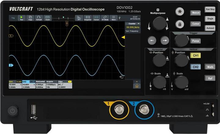 Actual product image Voltcraft DOV1002 Digital-Oszilloskop 100 MHz 2-Kanal 1.25 GSa/s 50 Mpts 12 Bit (CAT II)
