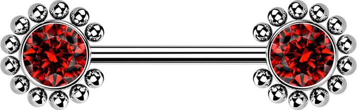 Produktbild Star Piercing Threadless Barbell silber Sonne Kugeln mit Kristall rot (Chirurgenstahl 316L, ohne Messing)