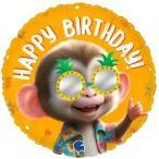 Immagine prodotto Grabo Folienballon Happy Birthday Affe mit Sonnenbrille Ø 38 cm ohne Füllung (1 x)
