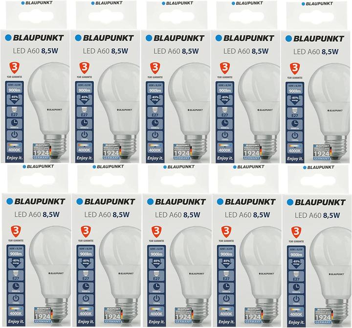 Actual product image Blaupunkt LED E27 Bulb - 9W - Neutral White 4000K - Led Lamps - Pack of 10 (E27, 9 W, 900 lm, 10 x, E)
