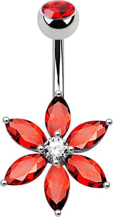 Produktbild Star Piercing Banane silber mit Kristallblume rot (Messing, Chirurgenstahl 316L)
