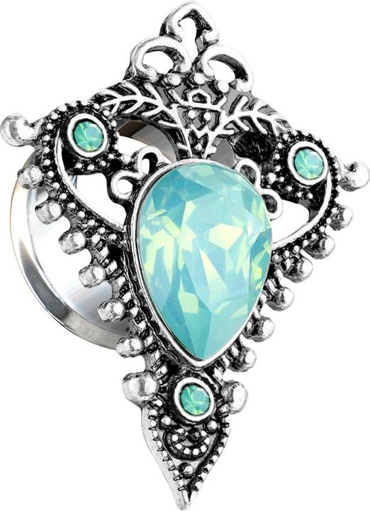 Produktbild Star Piercing Flared Tunnel Tribal Schild mit Opal Kristall (Messing, Chirurgenstahl 316L)