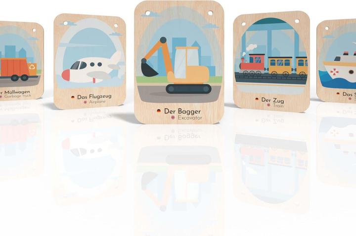 Produktbild Activity Board Zweisprachige Holz-Lernkarten (Deutsch - Englisch), Holz-Lernkarten Fahrzeuge, Sprachen lernen für (Deutsch)