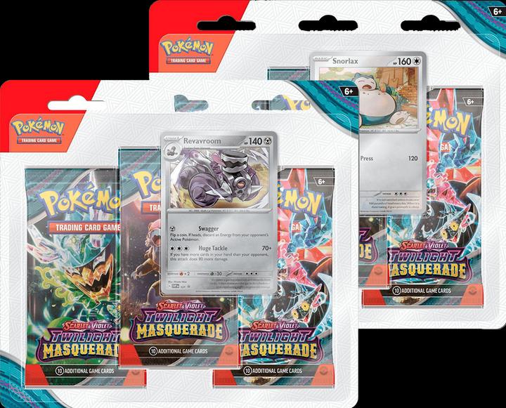 Produktbild Pokémon TCG - Scarlet & Violet - Twilight Masquerade 3 Booster Blister Pack Revavroom & Snorlax (1 R (Englisch, Booster Pack)