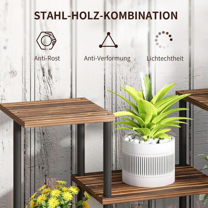 Actual product image Swisshandel24 4-Etagen Pflanzenständer, 61,5 cm hoch, Holz, Verkohlt