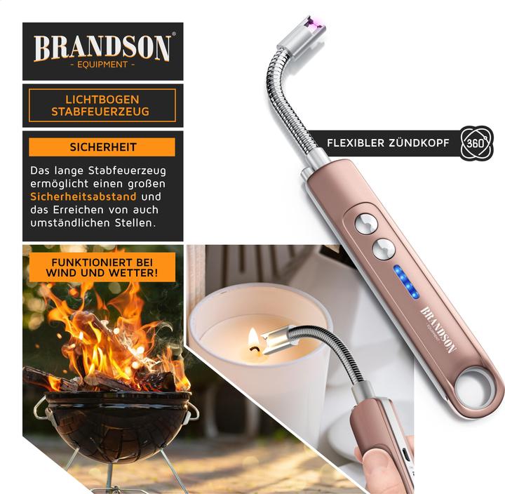 Immagine prodotto Brandson Accendino elettrico a bastoncino, accendino ad arco, accendino a candela, ricaricabile via USB, per