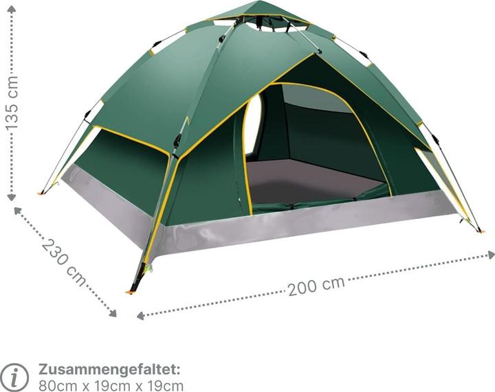 Immagine prodotto Hermex Tenda da campeggio per 3-4 persone Tenda a montaggio rapido Tenda automatica Tenda da festival (Tenda gonfiabile, 3.40 kg, 4 persone)