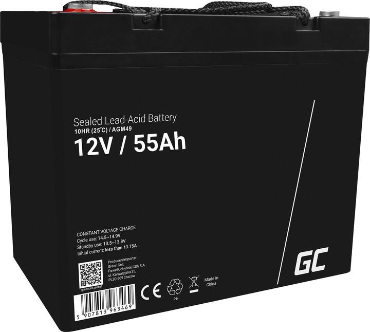 GreenCell AGM Battery Lead Acid 12V 55Ah Maintenance Free for boat and - Batterie - 55.000 (12 V, 55 Ah)