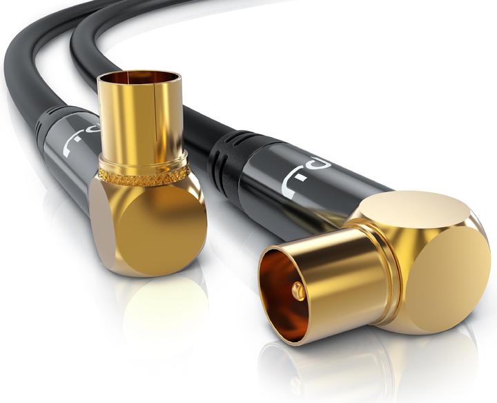 Actual product image Primewire Antenna Cable 90° Angled | HDTV Premium Coaxial Cable 135dB / 75 Ohm | FullHD / 4k Ultra HD (85 dB, Antenna cable)