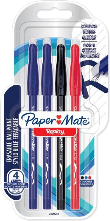 Paper Mate Penne cancellabili REPLAY 4 bl/nero/rosso M (Nero, Blu, Rosso, 4 x)