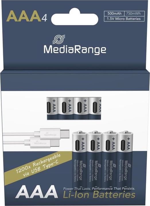 Image du produit MediaRange Rechargeable USB-C (4 pcs, AAA, 500 mAh)