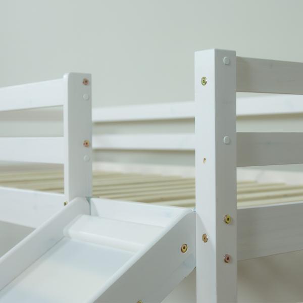 Produktbild Homestyle4u Kinder Hochbett mit Rutsche, Leiter, Stoffvorhang, Turm & Tunnel (90 x 200 cm)