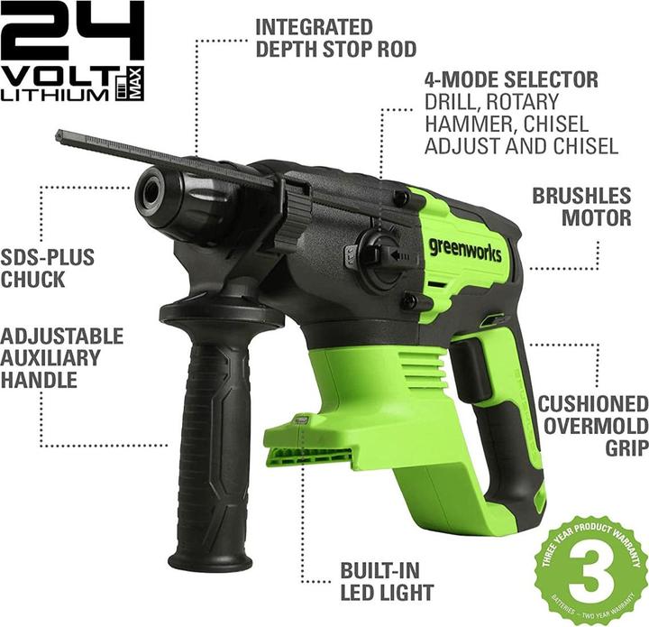 Immagine prodotto Greenworks Trapano a percussione 24V GD24SDS2 - 3803007 (Batteria ricaricabile)