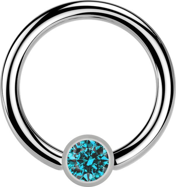 Produktbild Star Piercing Micro Ball Closure Ring silber und Kristall aqua (Titan G23, ohne Messing)