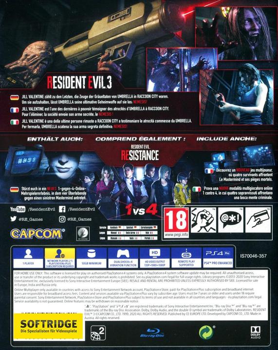 Image du produit Capcom Resident Evil 3 (PS4, DE)