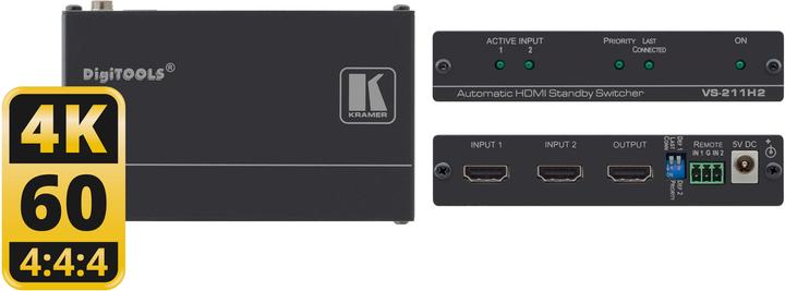 Immagine prodotto DigiTOOLS VS-211H2 Commutatore automatico 2x1 4K UHD HDMI Standby