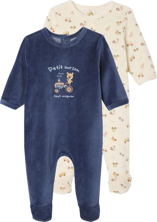 Vertbaudet 2er-Pack Baby Samt-Strampler mit Recycling-Polyester, Feuerwehr
