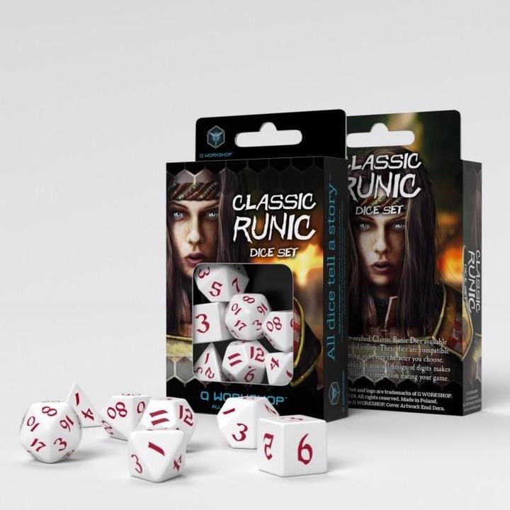 Image du produit Q Workshop SCLR26 - Jeu de dés Classic Runic blanc & rouge (7 pièces)