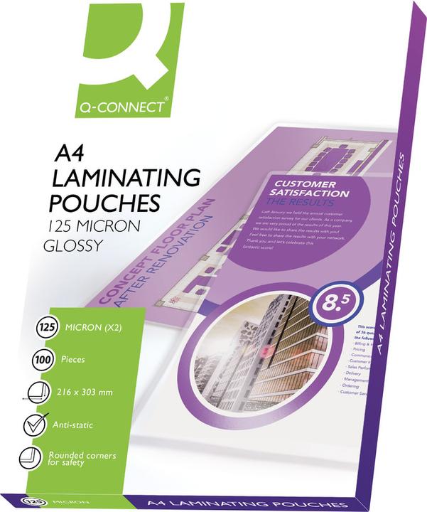 Produktbild Q-Connect Laminierfolien glänzend (A4, 100 Stück, 125 µm)