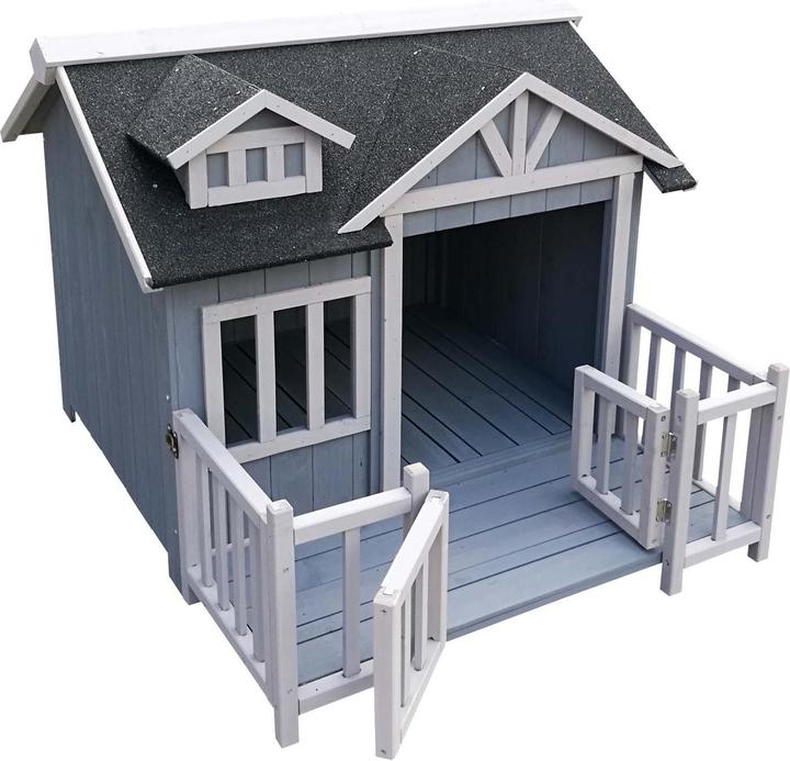 Produktbild Wiltec Luxus XL Hundehaus 93,5x77,5x65cm Veranda Hundehütte Outdoor Balkon Hund (Hundezwinger)