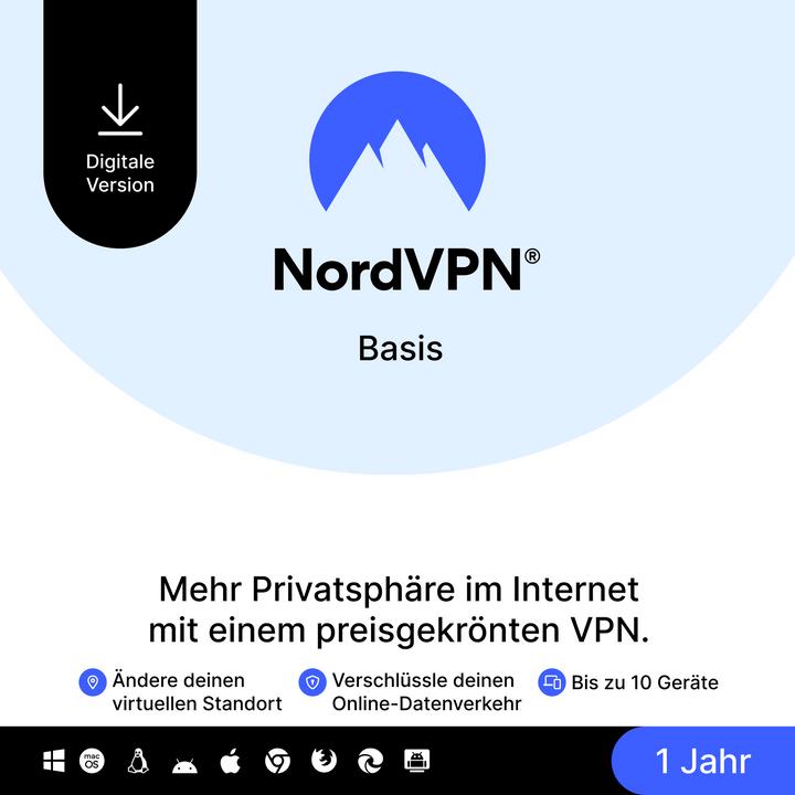 NordVPN Basis - Premium-VPN-Dienst (1 User, 10 Geräte/User, 12 Monate)