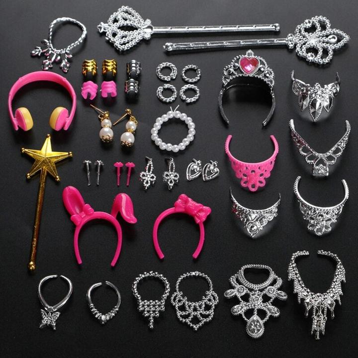 Produktbild Hermex Schmuck Set geeignet für Barbie Puppe 38 Stück Prinzessinnen Zubehör