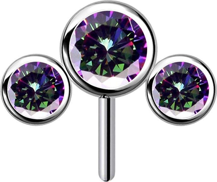 Produktbild Star Piercing Threadless silber front drei Kristalle dunkel multicolor (Titan G23, ohne Messing)