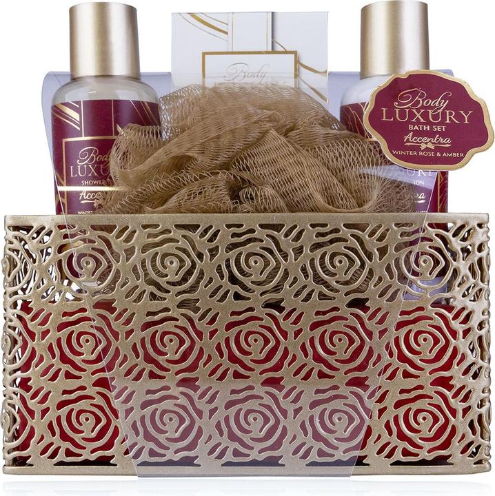 Immagine prodotto Accentra Set da bagno BODY LUXURY in cestino di metallo, fragranza: Winter Rose & Amber (Set per la cura dei capelli)