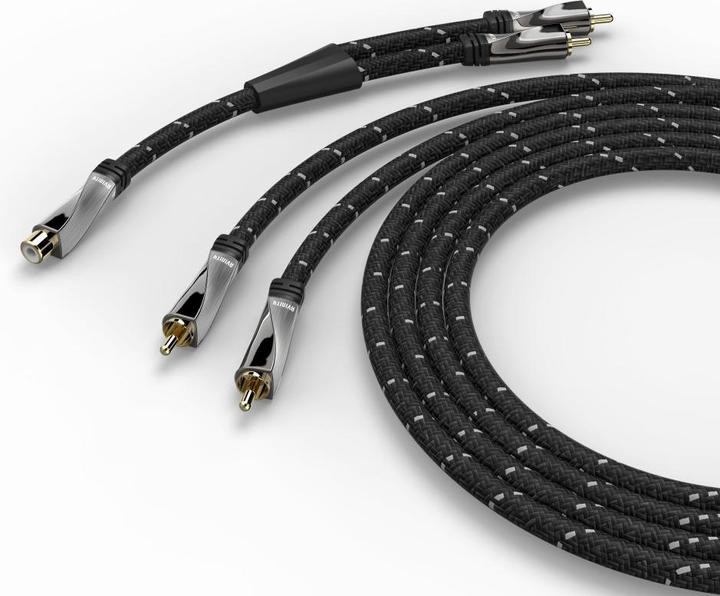 Produktbild Avinity Subwoofer-Kabel + Adapter Cinch-Kup. - 2 Cinch-St., Gewebe, vergoldet, 8 m (8 m, Cinch)