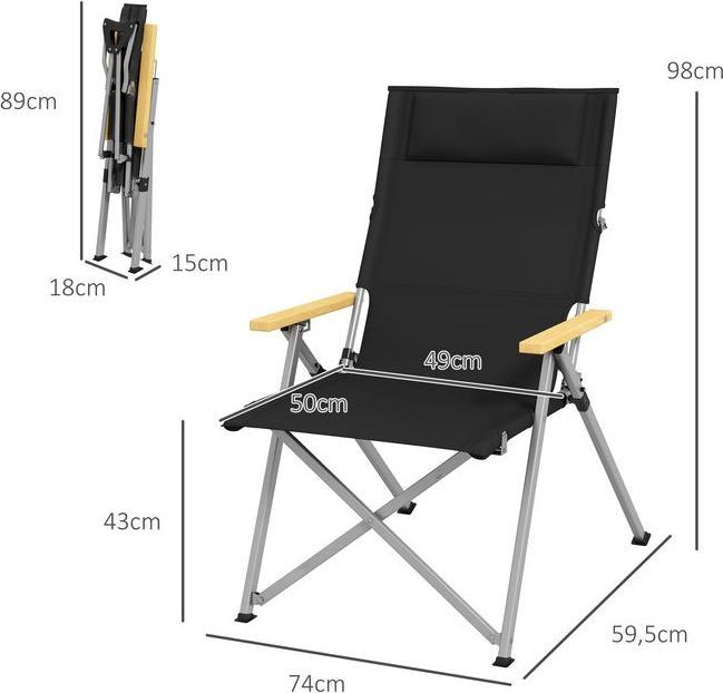 Actual product image Swisshandel24 Campingstuhl faltbar, 4-fach verstellbare Rückenlehne, Kopfstütze, Schwarz