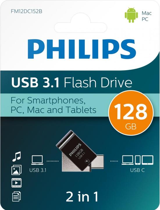 Produktbild Philips 2 in 1 OTG 128GB USB 3.1 + USB C Midnight Black (128 GB, USB 3.1)