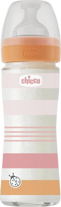 Immagine prodotto Chicco Biberon, vetro, 0% BPA, 240 ml, tettarella fisiologica in silicone, 1 foro, flusso lento - ROSA (240 ml)