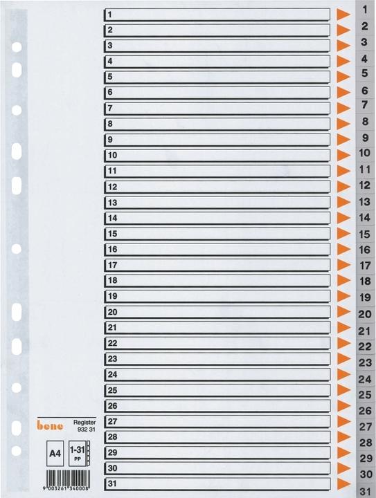 Bene Indice delle cartelle formato completo 1-31 grigio 31 pezzi, 1 set