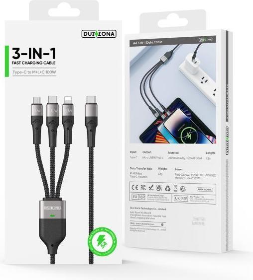 Image du produit Duzzona 3 in 1 USB Ladekabel (1.30 m)
