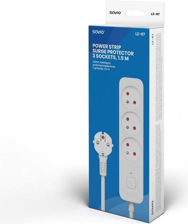 Image du produit Savio Protection contre les surtensions 3 pôles multiprise 1 5m blanc LZ-07 (3 x, PECO 7/5, 1.50 m)