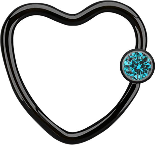 Produktbild Star Piercing Micro Ball Closure Ring schwarz Herz mit Kristallkugel aqua (Chirurgenstahl 316L, ohne Messing)
