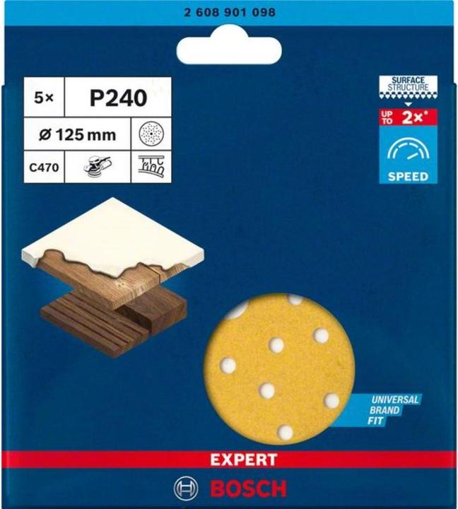 Actual product image Bosch Professional Zubehör Expert C470 Sandpaper multi-hole for random orbital sander, 125 mm, G 240, 5-pcs. (P240)